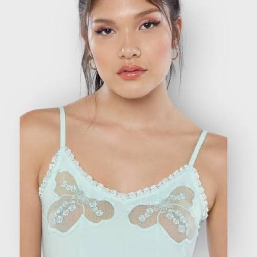 Savage X Fenty A Peek Behind Lace Camisole Seashell Blue Sleepwear Tank
